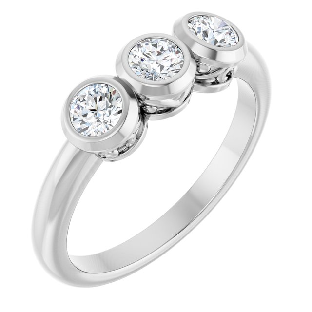 14K White Natural White Sapphire Three-Stone Ring